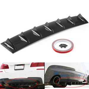 Universal de fibra de carbono ABS parachoques trasero difusor de labios 7 aletas aleta de tiburón estilo coche parachoques trasero alerón divisor de labios